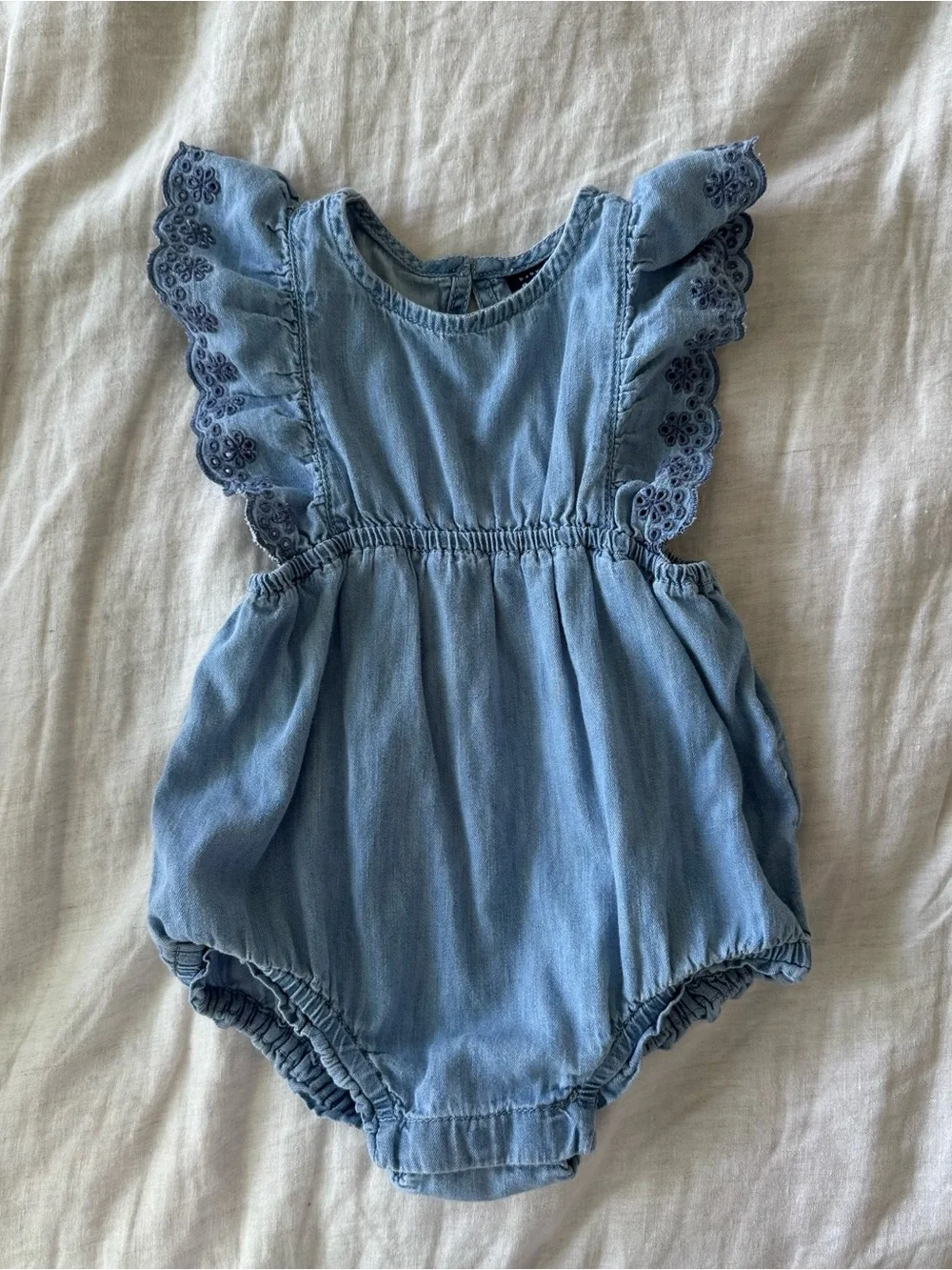 GAP Baby Chambray Romper with embroidered detail